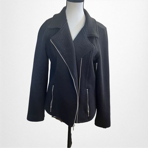 Isaac Mizrahi Mixed Quilted Knit Motorcycle Jacket Size Small - Picture 1 of 6